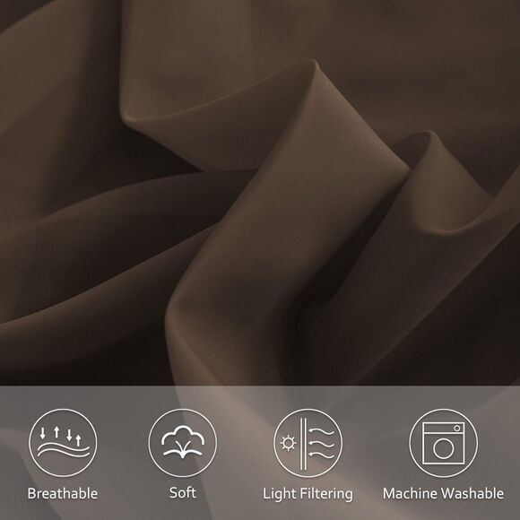 Sheer Curtains Light Filter Tab Top Curtains Indoor/Outdoor Voile 52x84" Brown - Picture 7 of 8